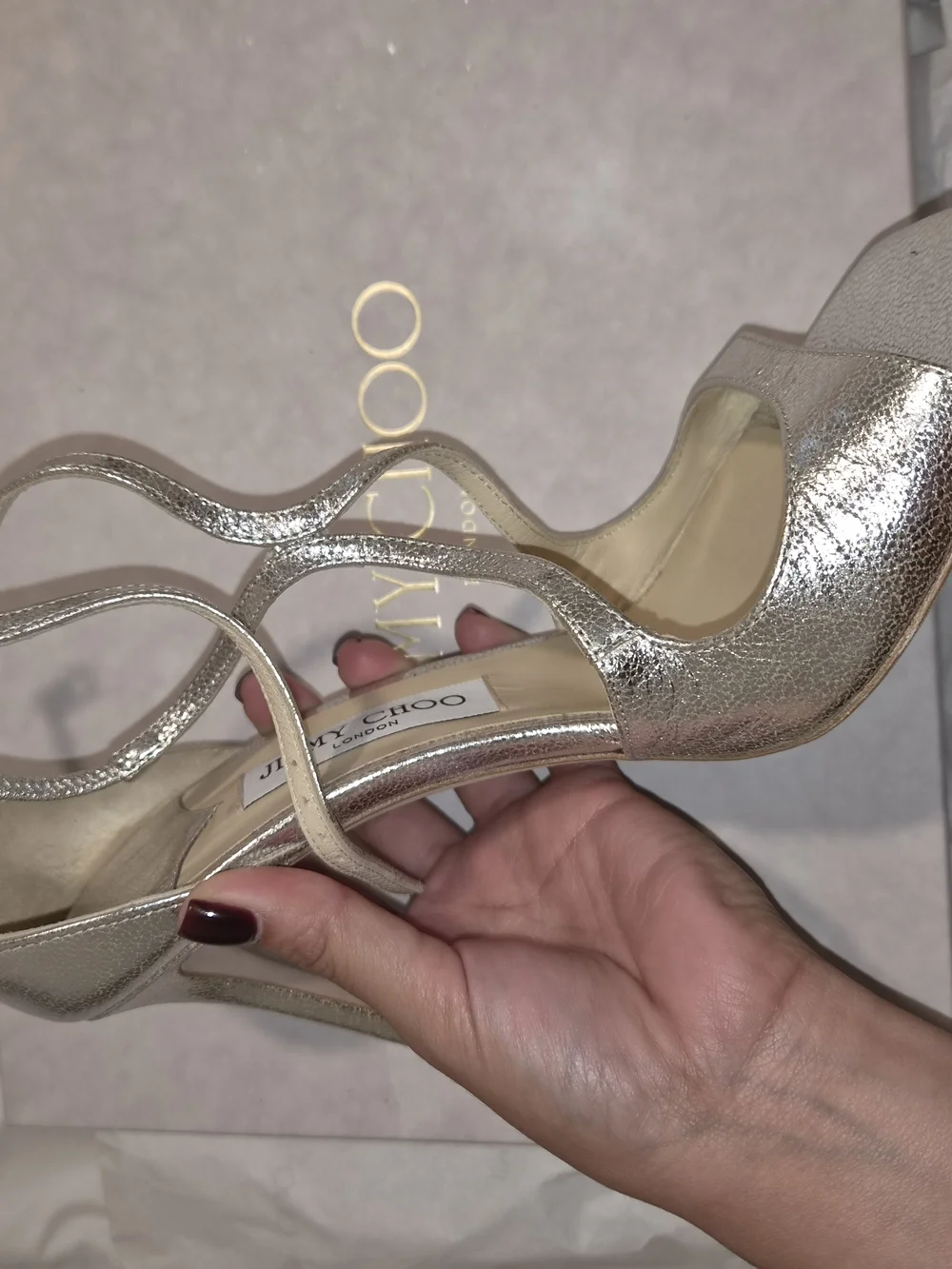 Jimmy Choo Silver Metallic Strappy High-Heel Sandals